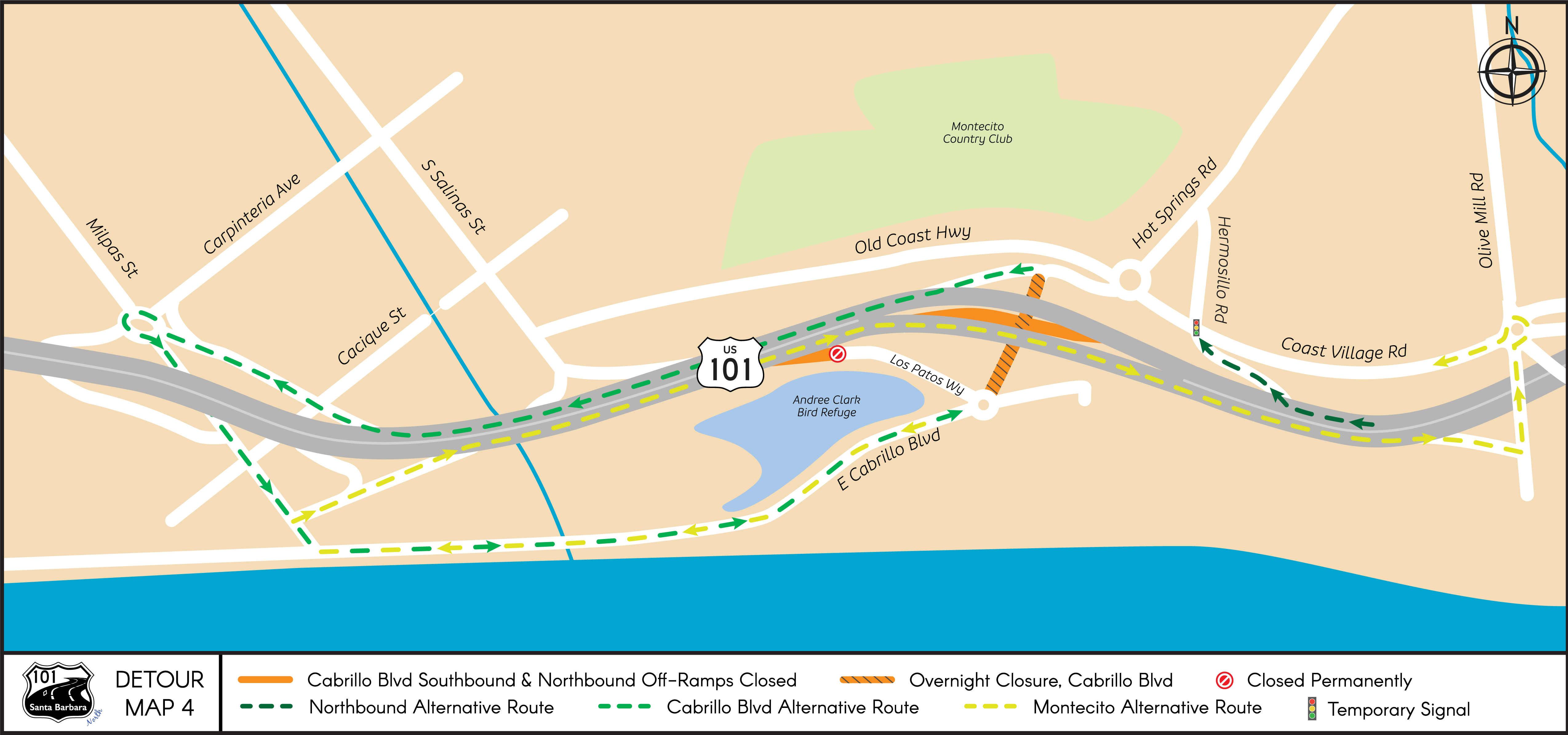 Santa Barbara North Intermittent Detours Map